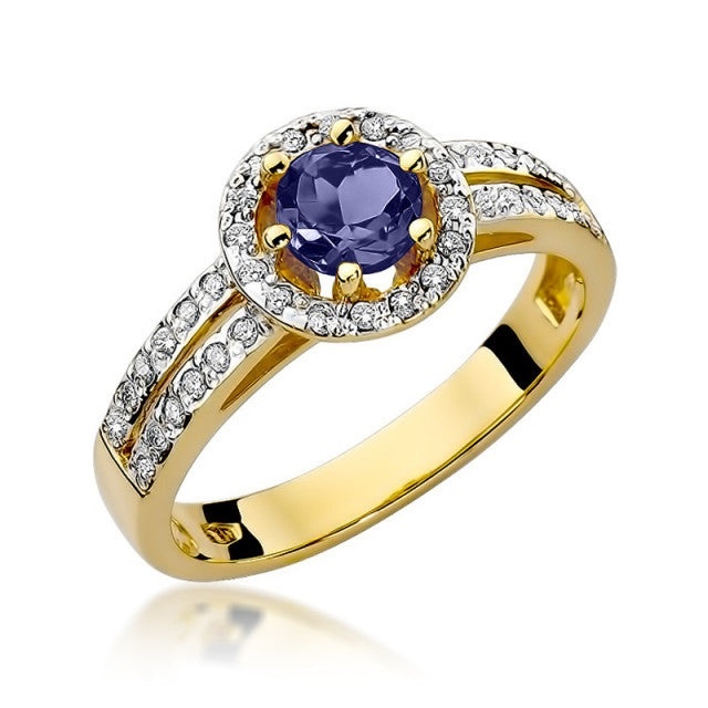 Inel Aur 14K cu Safir 0.50 ct si Diamante Naturale 0.20 ct (Varianta: Galben)
