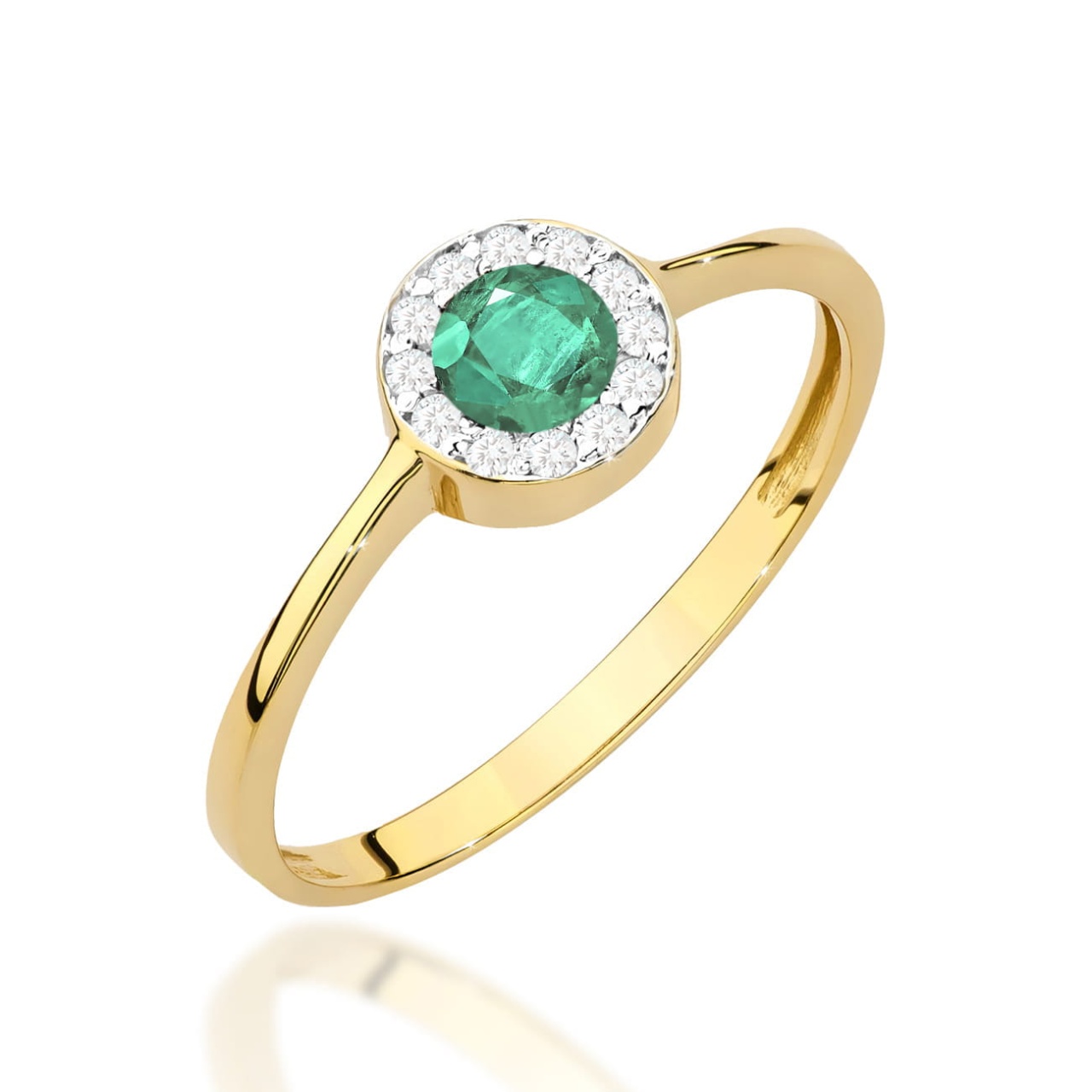 Inel Aur 14K cu Smarald 0.30 ct si Diamante Naturale 0.10 ct (Varianta: Galben)