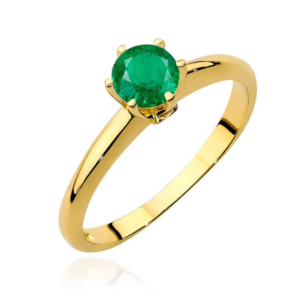 Inel Aur 14K cu Smarald 0.50 ct si Diamante Naturale 0.04 ct (Varianta: Galben)