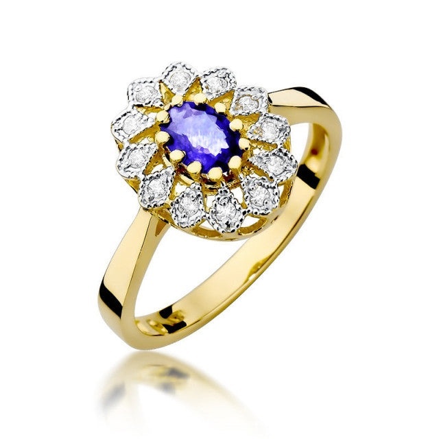 Inel Aur 14K cu Tanzanit 0.40 ct si Diamante Naturale 0.10 ct (Varianta: Galben)