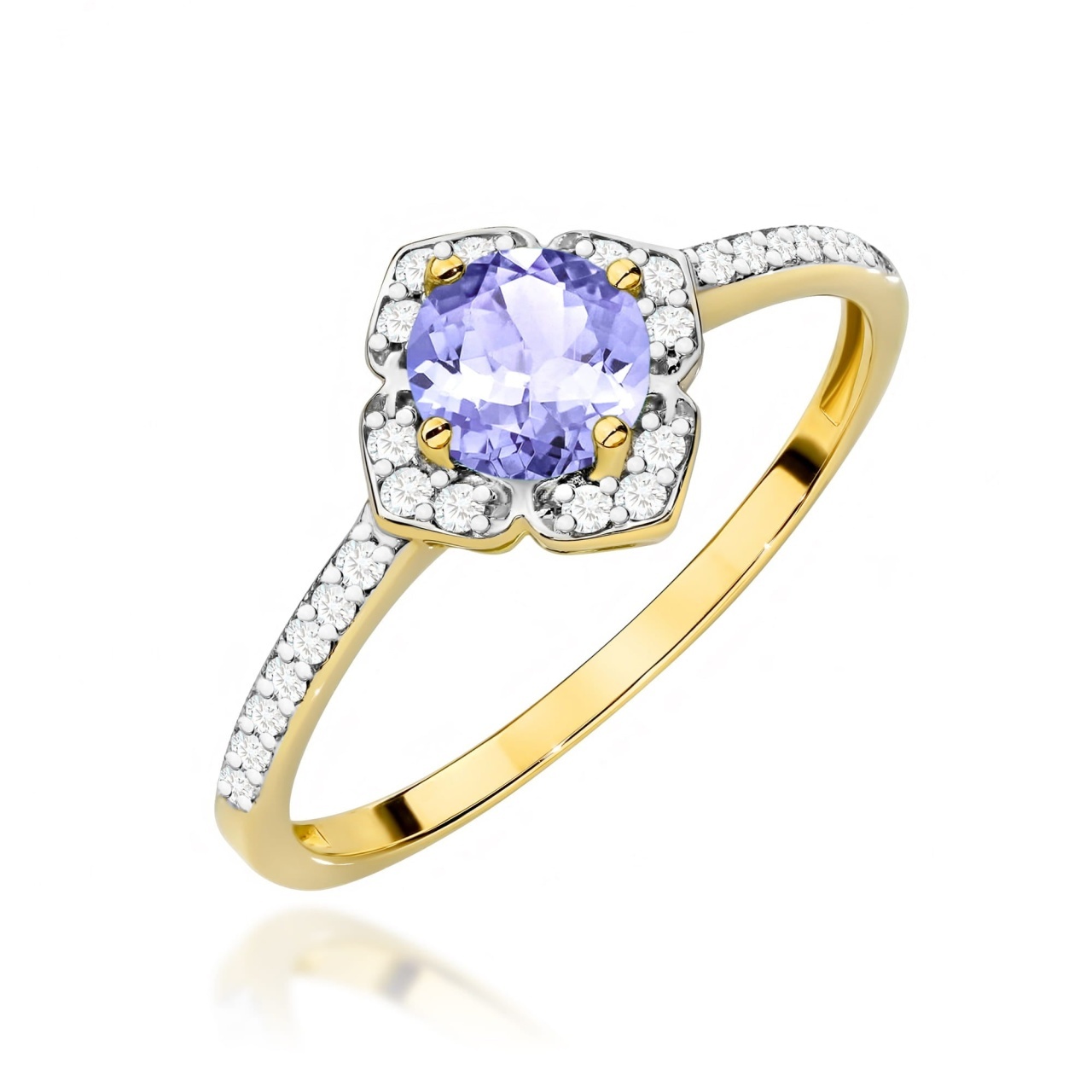 Inel Aur 14K cu Tanzanit 0.50 ct si Diamante Naturale 0.13 ct (Varianta: Galben)