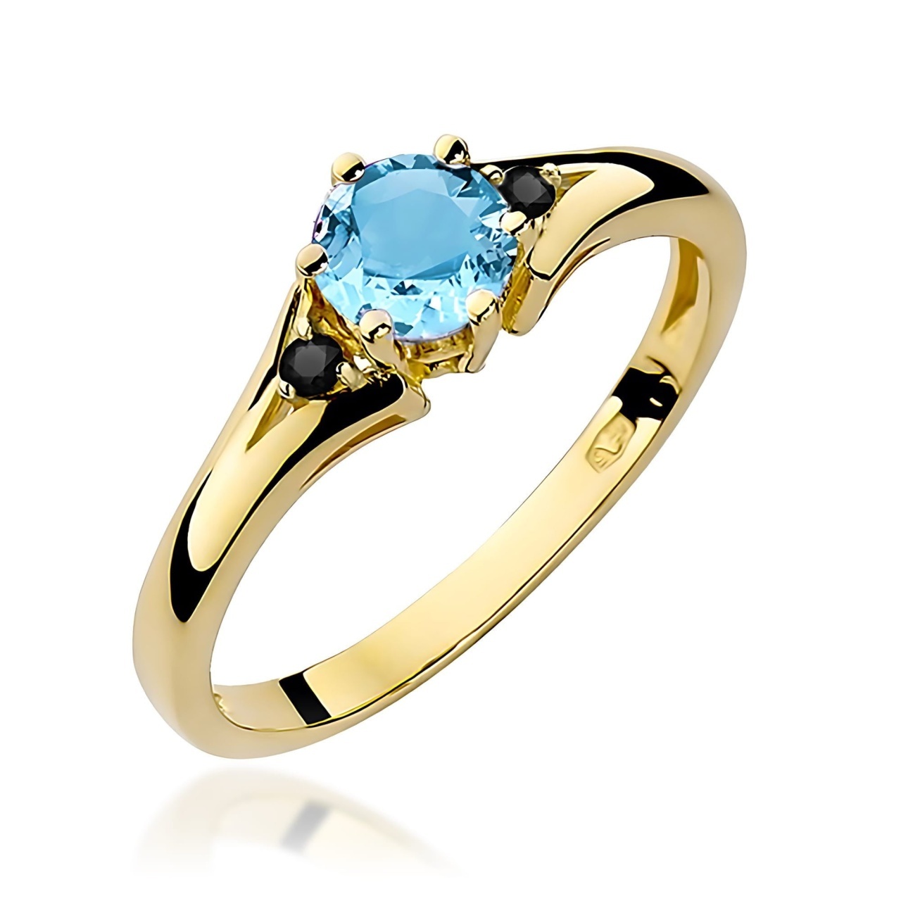Inel Aur 14K cu Topaz Swiss 0.50 ct si Diamante Naturale Negre 0.03 ct (Varianta: Galben)