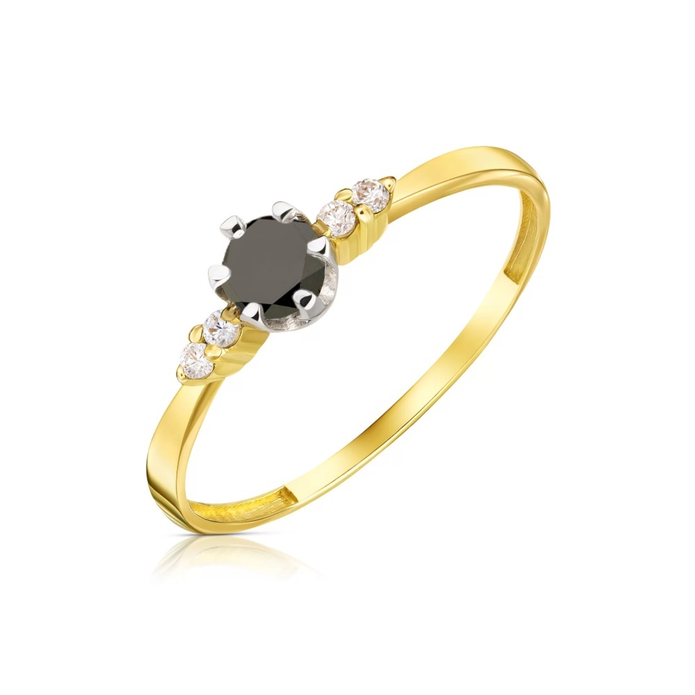 Inel Aur 14k cu Zircon Negru (Greutate: 1.03, Măsură: 15)
