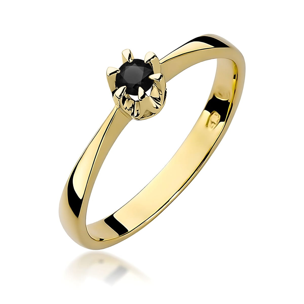 Inel Aur 9K cu Diamant Natural Negru 0.12 ct (Varianta: Galben)