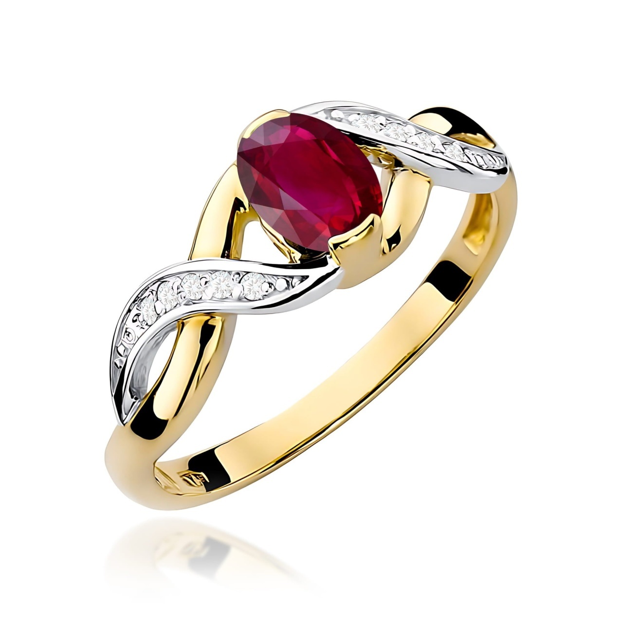 Inel Aur 9K cu Rubin 0.60 ct si Diamante Naturale 0.05 ct (Varianta: Galben)