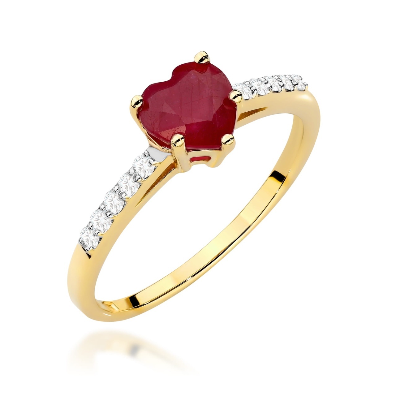 Inel Aur 9K cu Rubin 1.10 ct si Diamante Naturale 0.10 ct (Varianta: Galben)