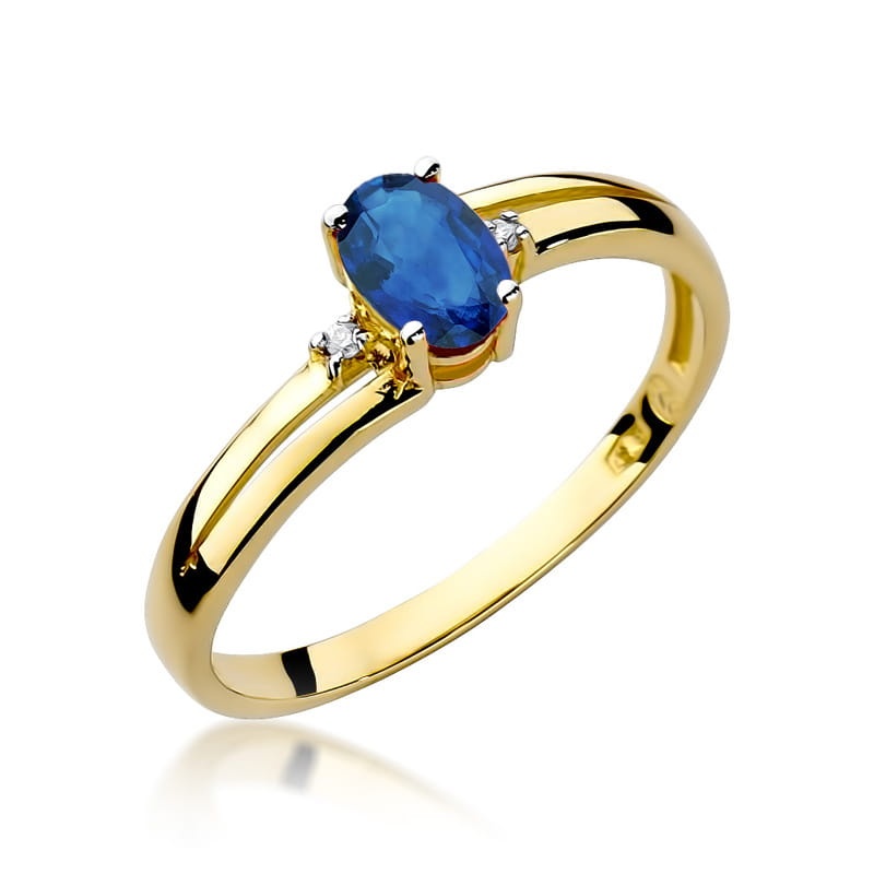 Inel Aur 9K cu Safir 0.70 ct si Diamante Naturale 0.03 ct (Varianta: Galben)