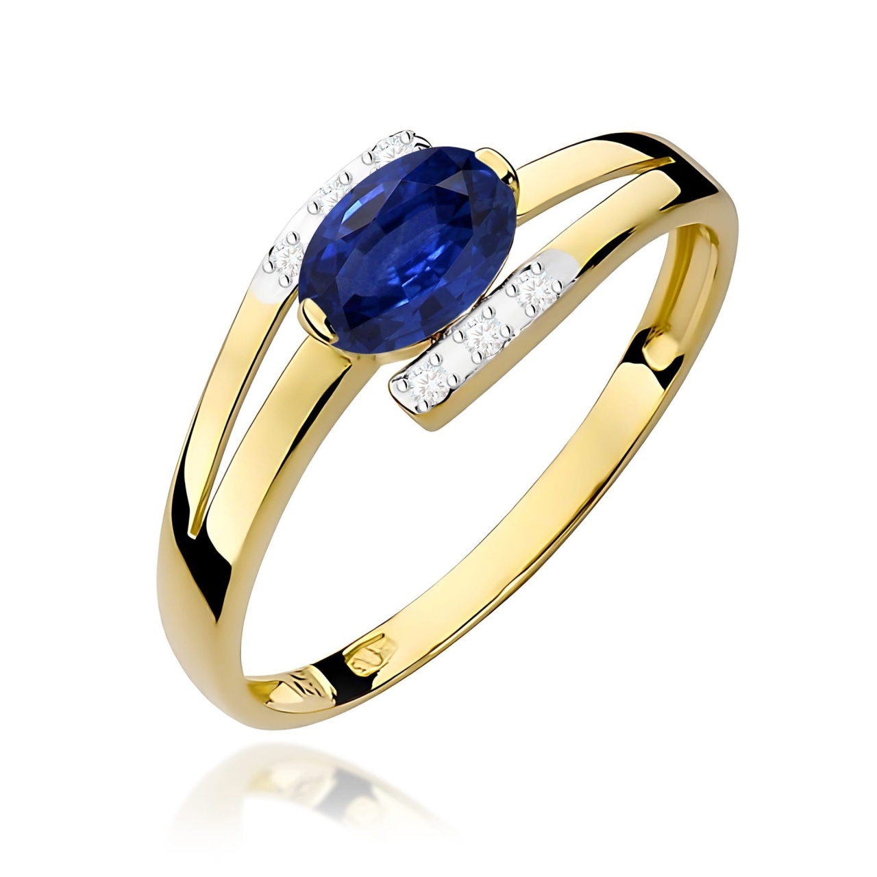 Inel Aur 9K cu Safir 0.70 ct si Diamante Naturale 0.05 ct (Varianta: Galben)