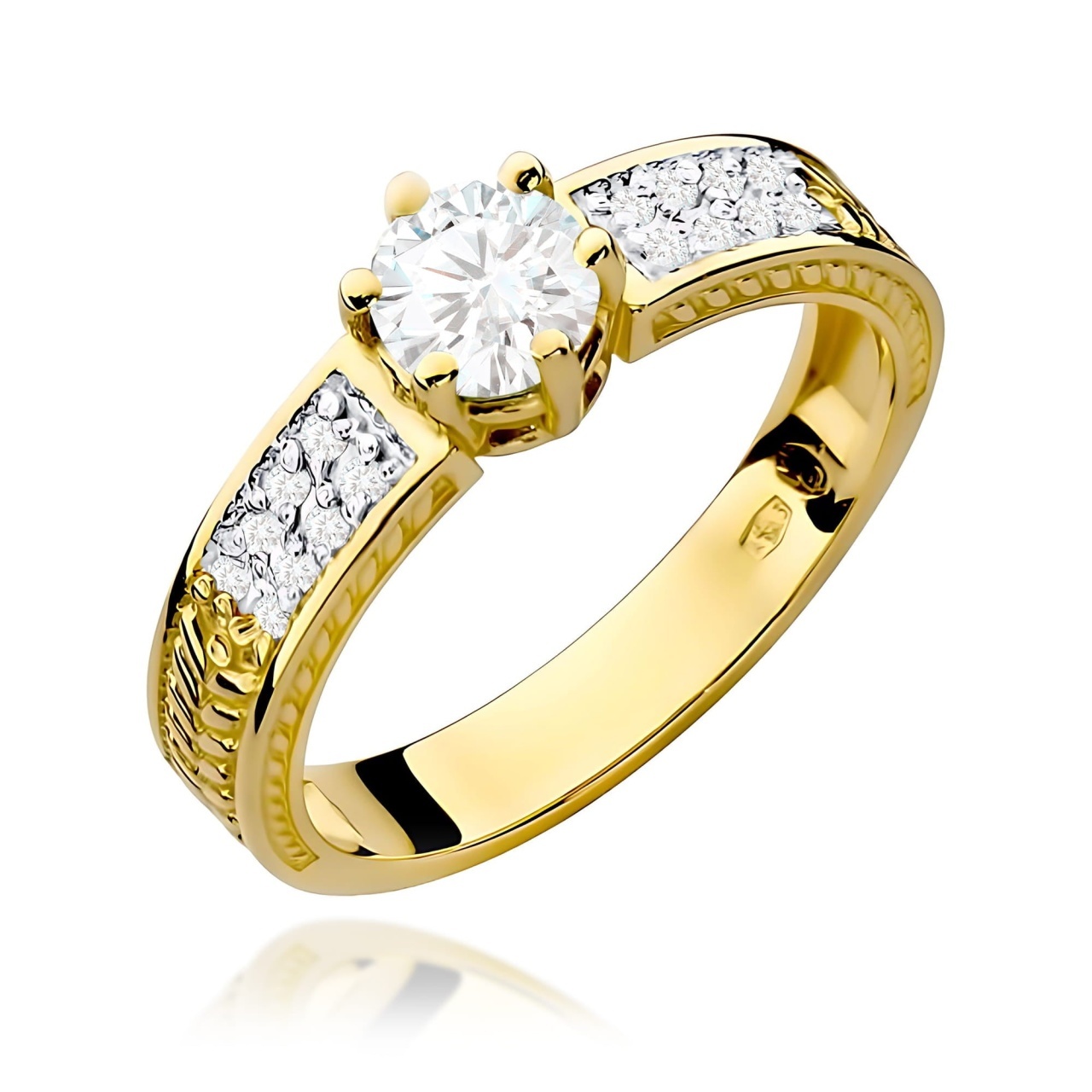 Inel Aur 9K cu Safir Alb 0.60 ct si Diamante Naturale 0.08 ct (Varianta: Galben)