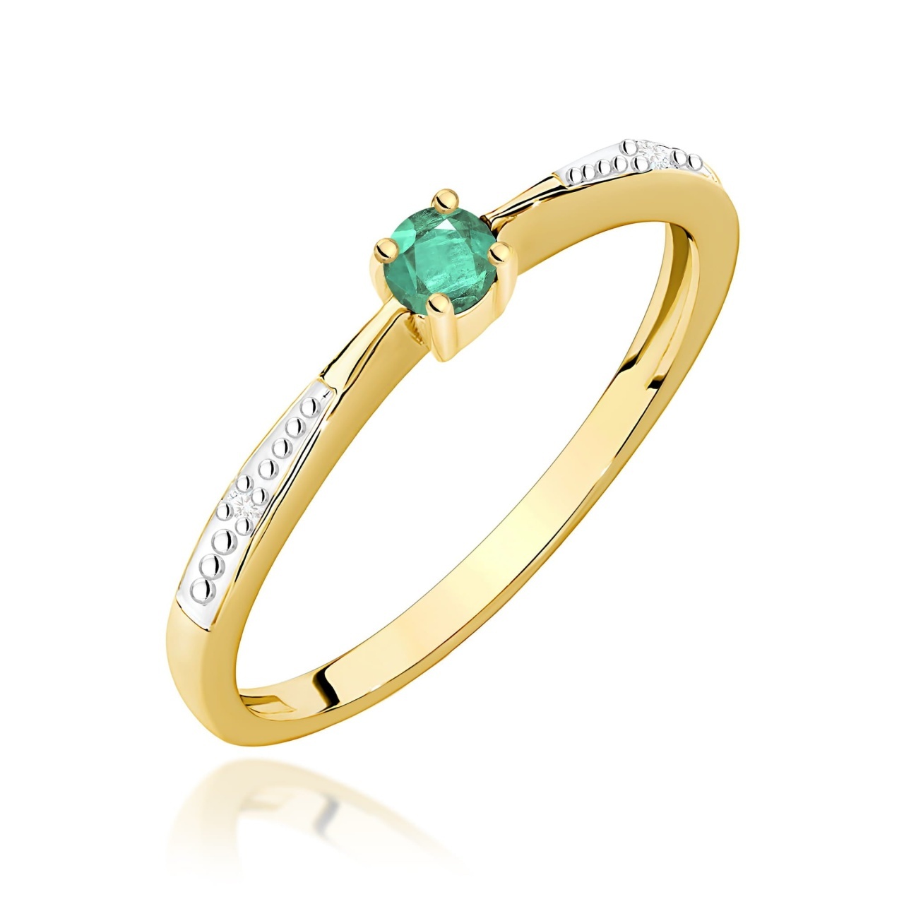 Inel Aur 9K cu Smarald 0.15 ct si Diamante Naturale 0.01 ct (Varianta: Galben)