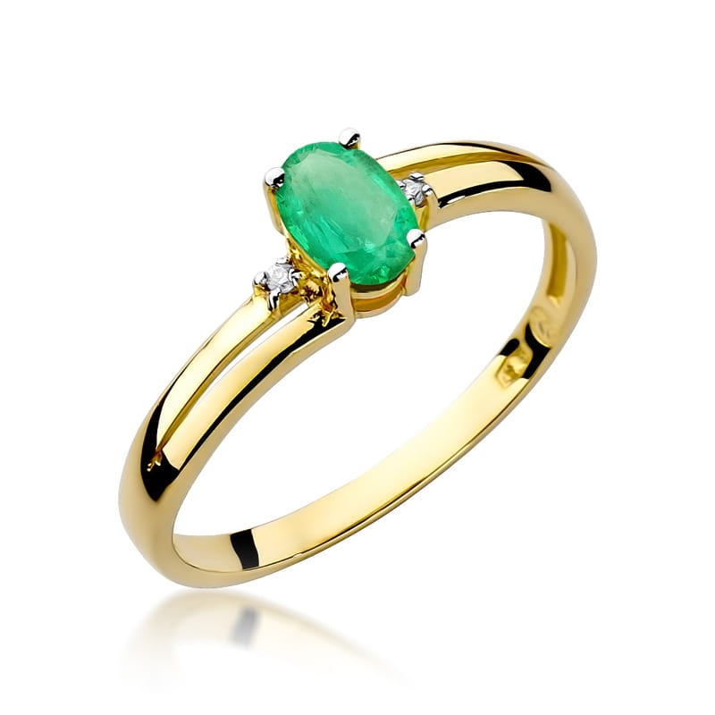 Inel Aur 9K cu Smarald 0.40 ct si Diamante Naturale 0.03 ct (Varianta: Galben)