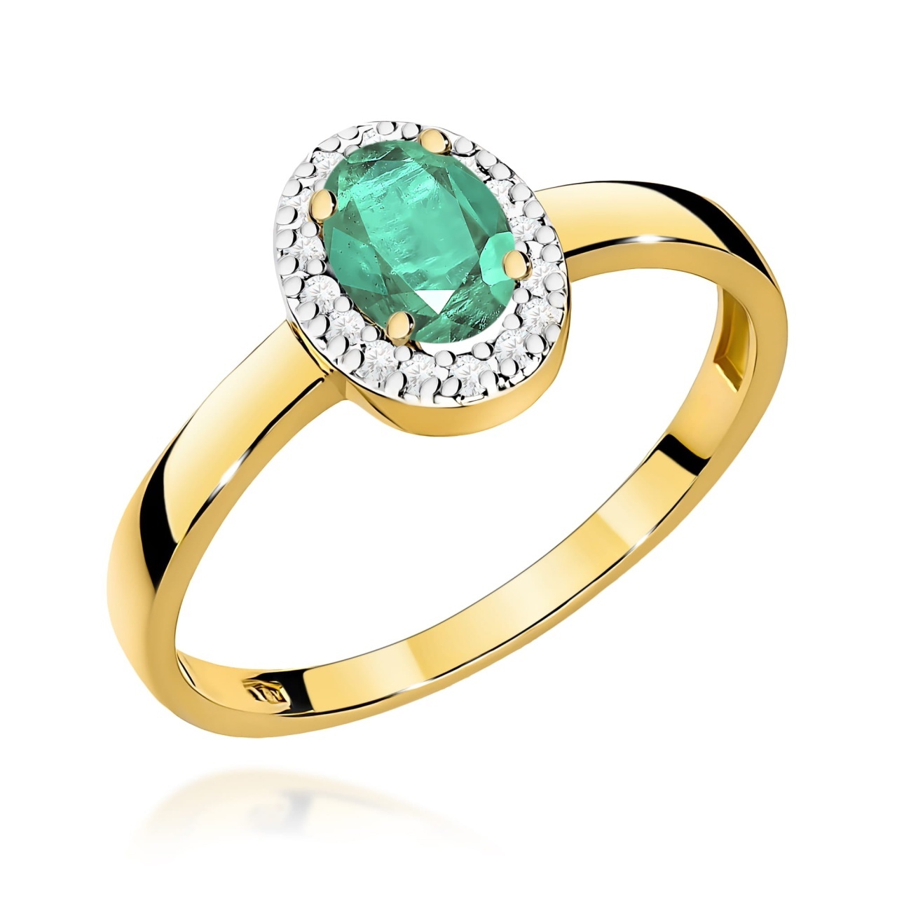 Inel Aur 9K cu Smarald 0.40 ct si Diamante Naturale 0.08 ct (Varianta: Galben)