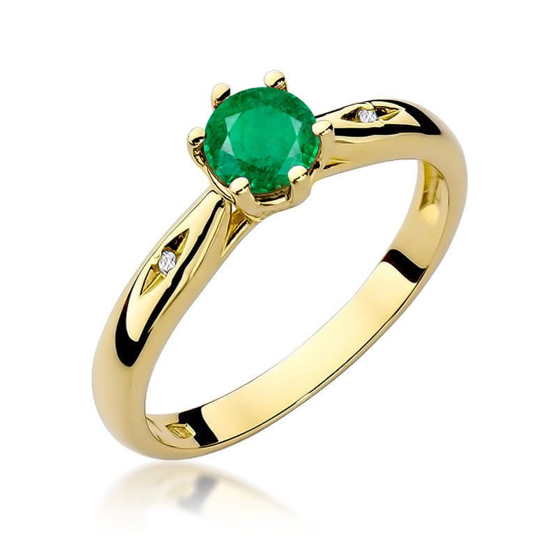 Inel Aur 9K cu Smarald 0.50 ct si Diamante Naturale 0.01 ct (Varianta: Alb)