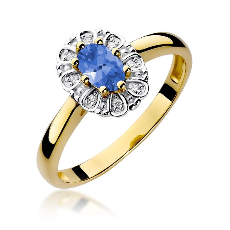 Inel Aur 9K cu Tanzanit 0.40 ct si Diamante Naturale 0.07 ct (Varianta: Galben)