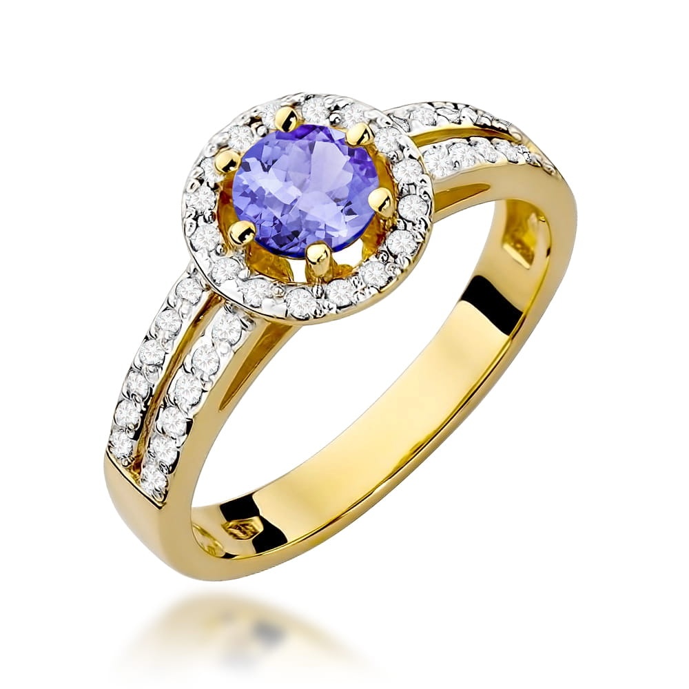Inel Aur 9K cu Tanzanit 0.50 ct si Diamante Naturale 0.20 ct (Varianta: Galben)