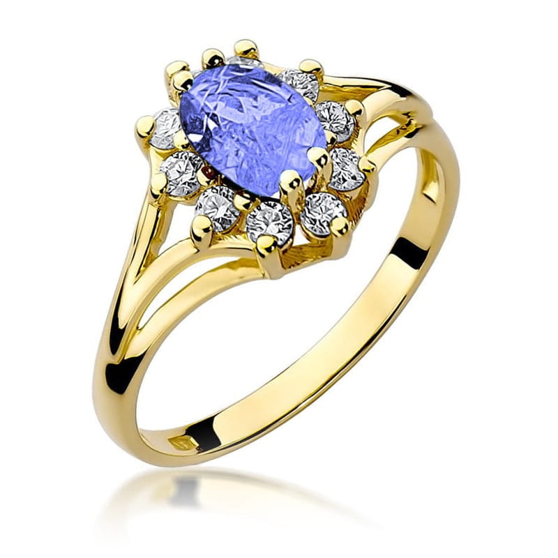 Inel Aur 9K cu Tanzanit 0.70 ct si Diamante Naturale 0.30 ct (Varianta: Alb)