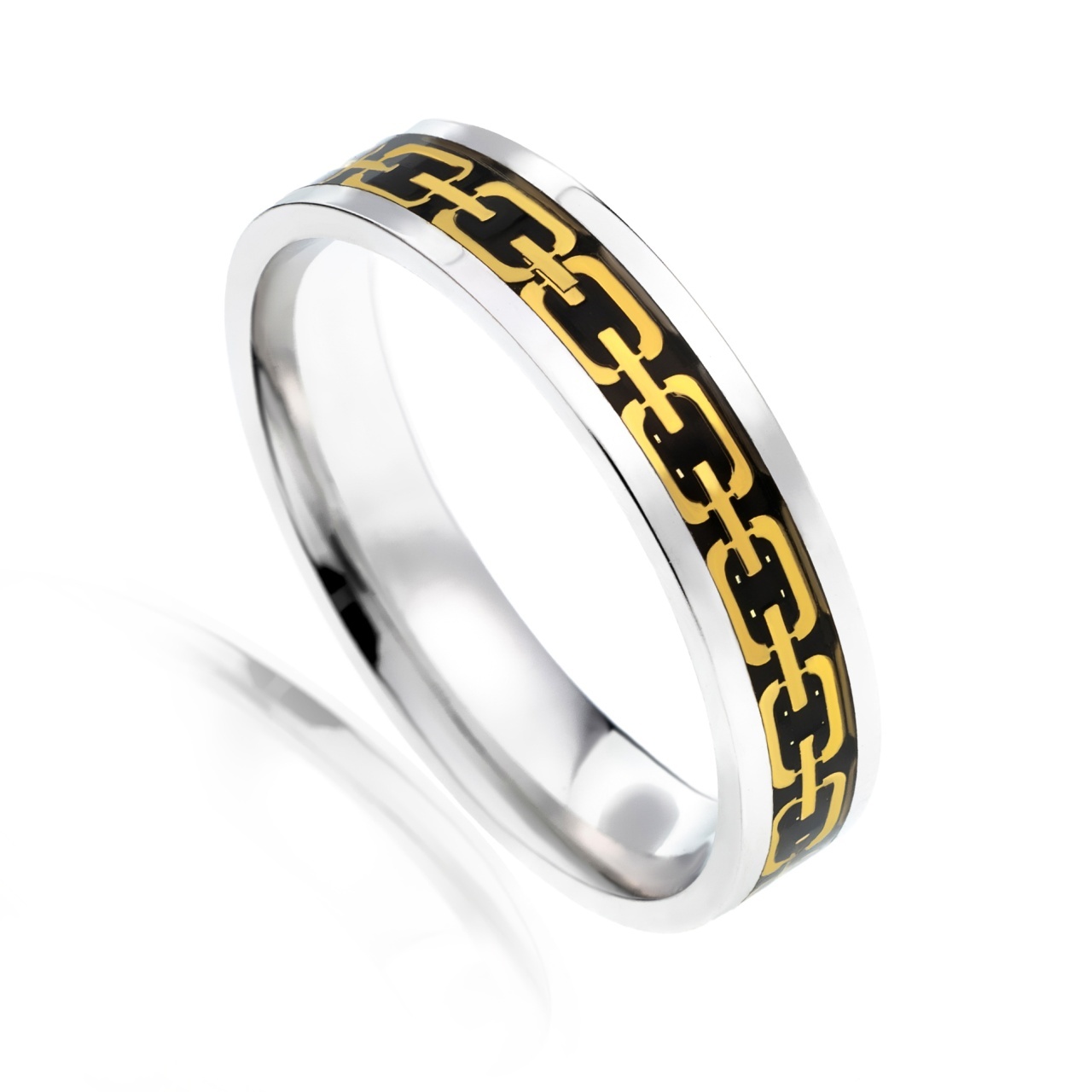 Inel barbatesc tip verigheta Gold Touch din argint 925 (Mărime: M65)