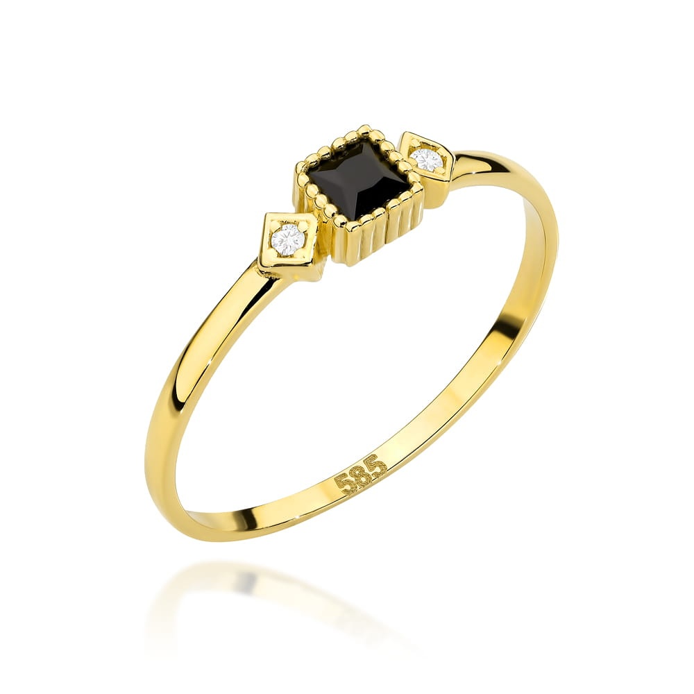Inel de aur 14k cu piatra neagra in decor de bile si romburi cu zirconi (Greutate: 1.22, Măsură: 10)