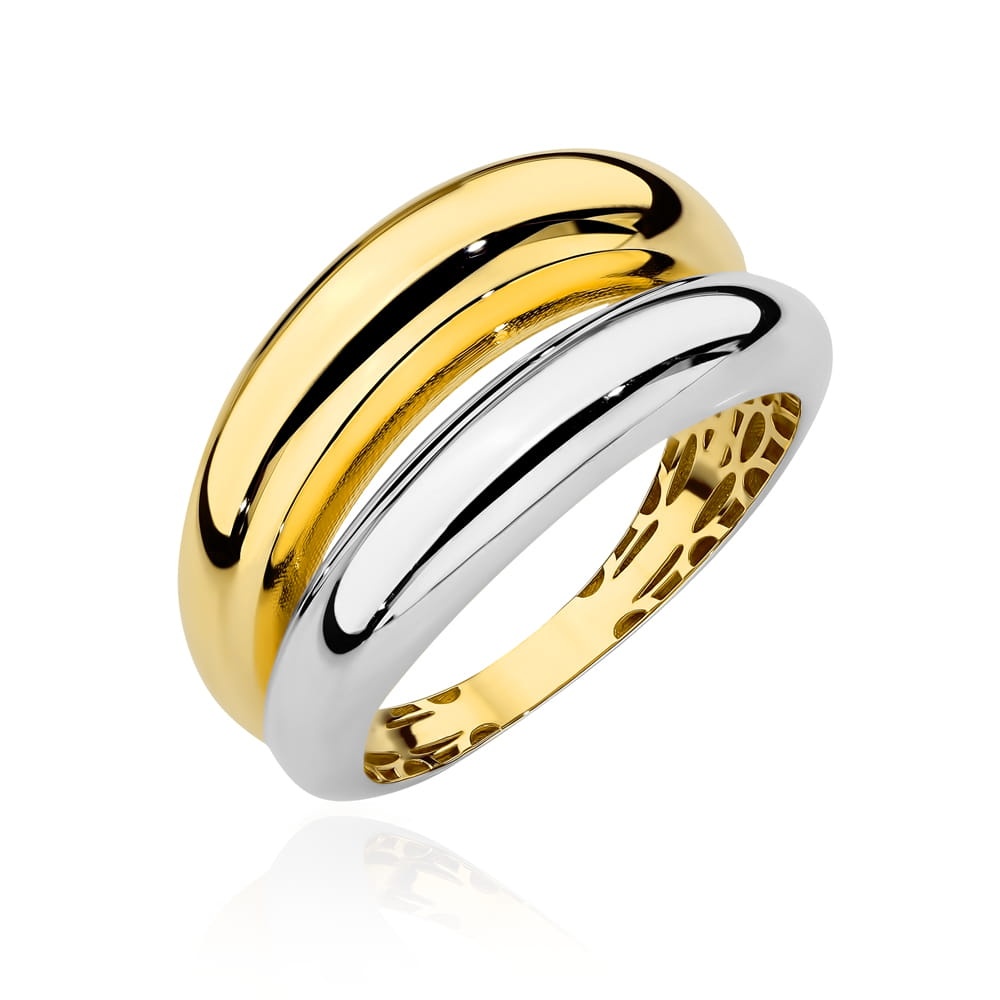 Inel Elegant din Aur 14K cu Bandă Dublă Bicolor (Greutate: 3.40, Măsură: 11)