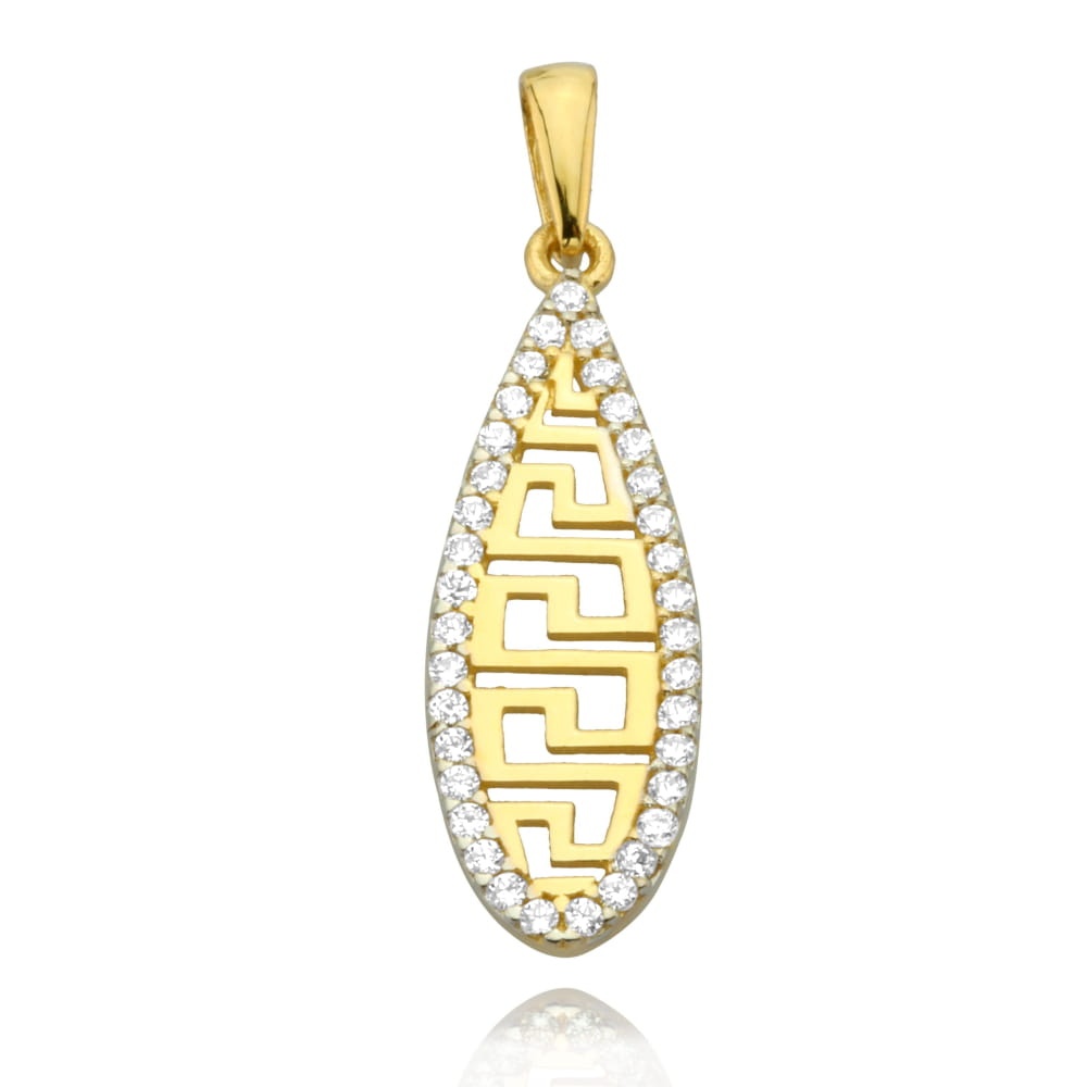 Pandantiv Aur 14k cu Model Grecesc si Zirconii Albe (Greutate: 0.96)