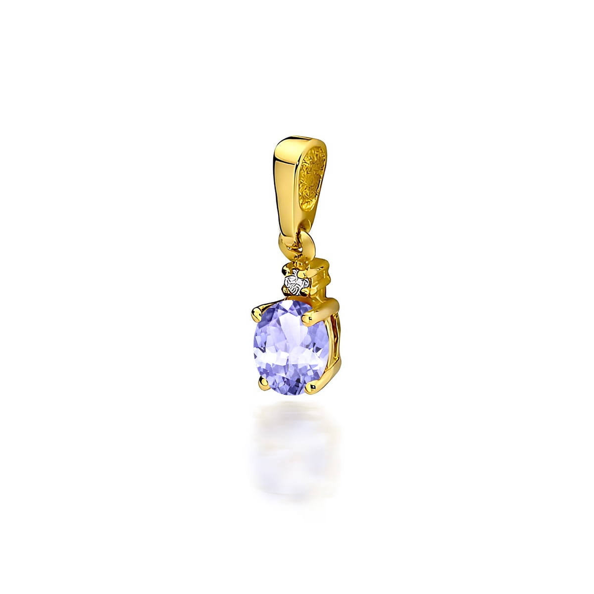 Pandantiv Aur 14K cu Tanzanit 0.40 ct si Diamant Natural 0.01 ct (Varianta: Galben)