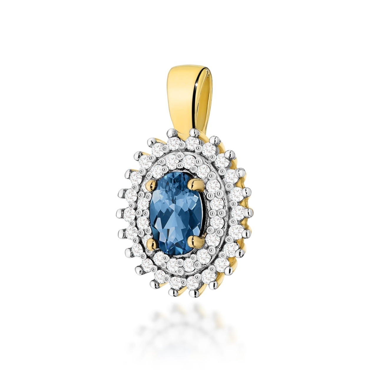 Pandantiv Aur 14K cu Topaz London Blue 0.50 ct si Diamante Naturale 0.19 ct (Varianta: Galben)