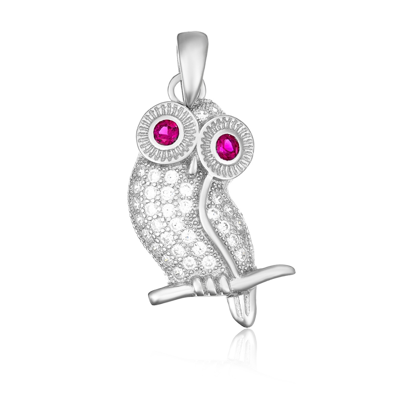 Pandantiv Owl din argint 925 cu cristale fuchsia