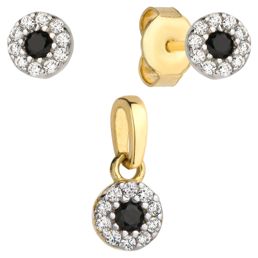 Set de cercei + pandantiv onix negru înconjurat de zirconii (Greutate: 0.99)