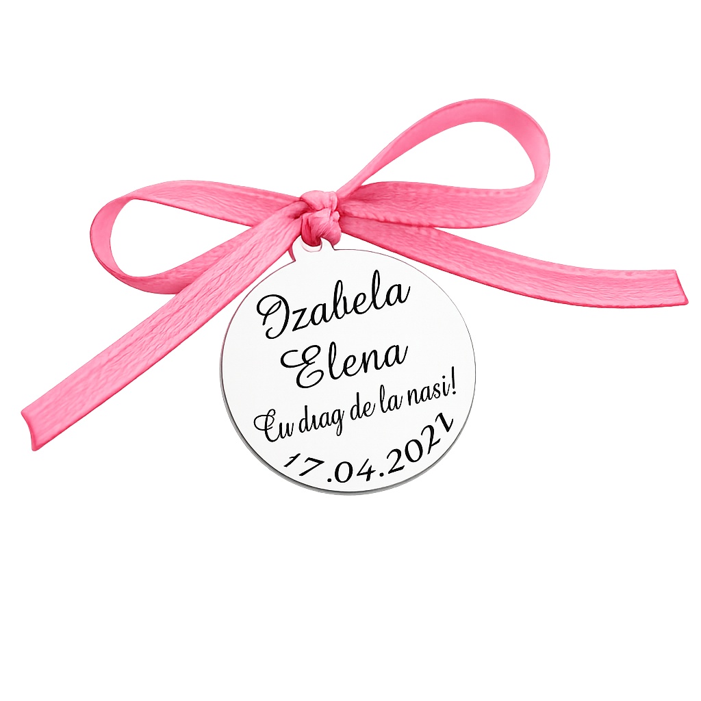 Banut Argint 2cm pentru Botez - Mot - Scaldat - Personalizabil Text
