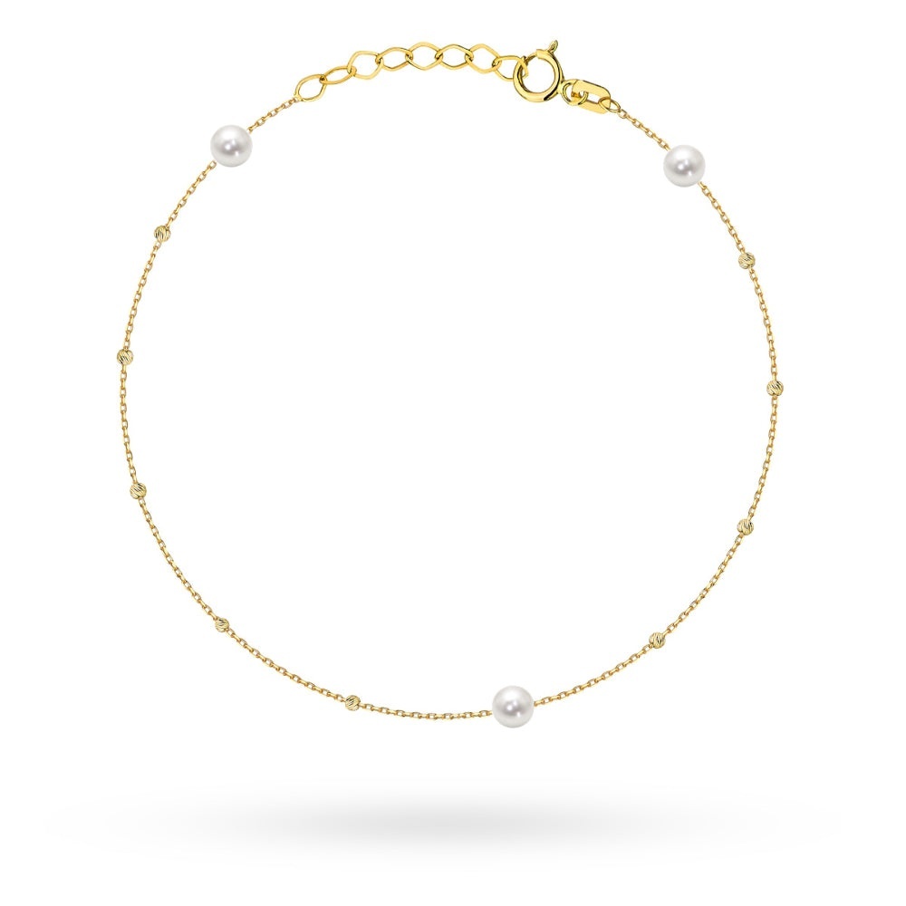Bratara Aur 14K cu Mărgele Delicate Diamantate și Perle Naturale (Greutate: 0.78)