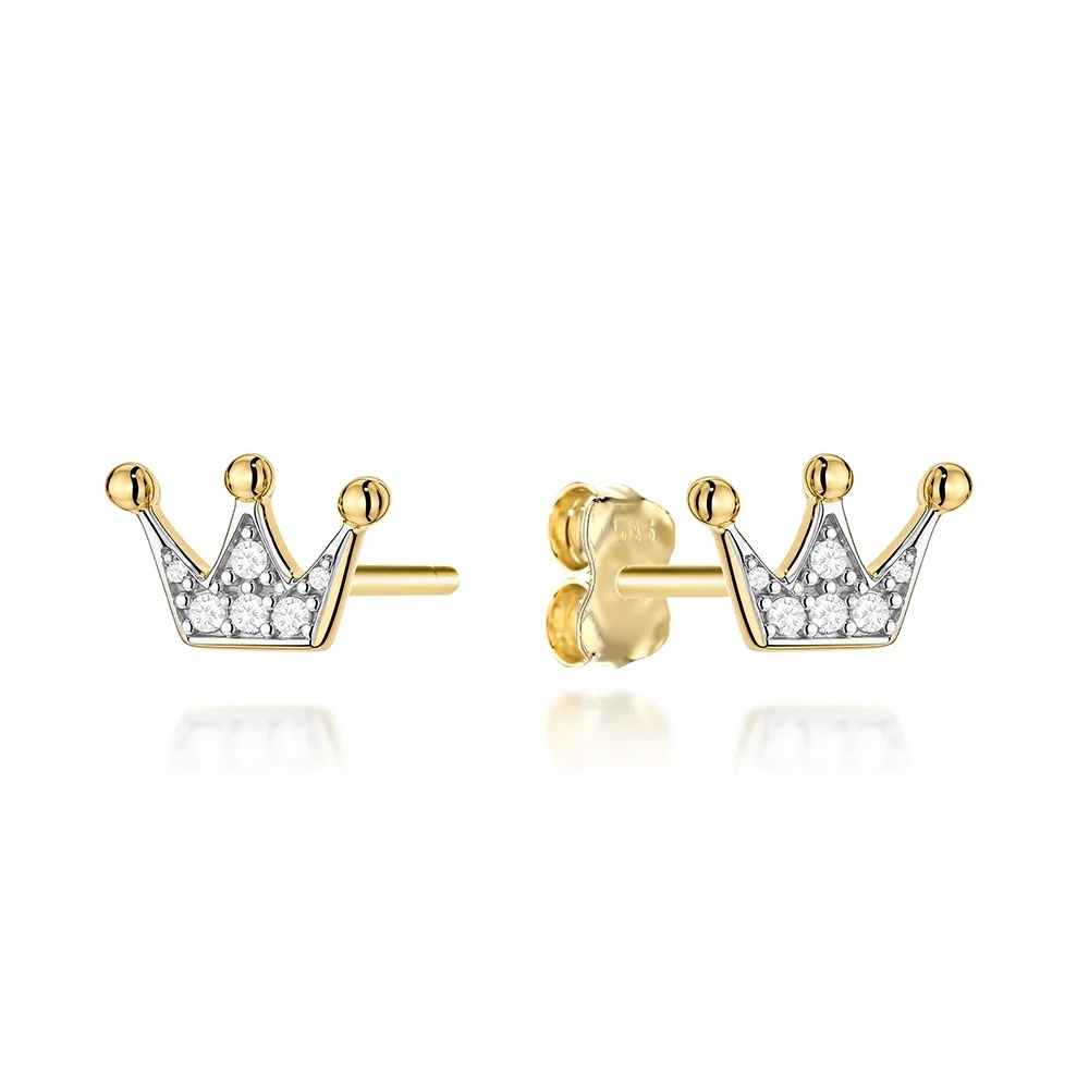 Cercei Aur 14K Coroană cu Zirconii în Două Culori (Greutate: 1.09)