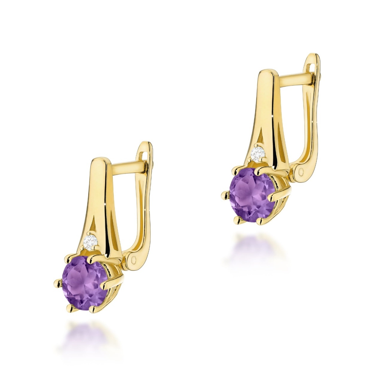 Cercei Aur 14K cu Ametist 0.50 ct si Diamante Naturale 0.03 ct (Varianta: Galben)