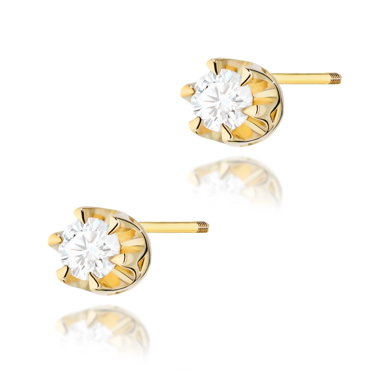 Cercei Aur 14K cu Diamant Natural 0.08 ct Filet cu Protectie (Varianta: Galben)