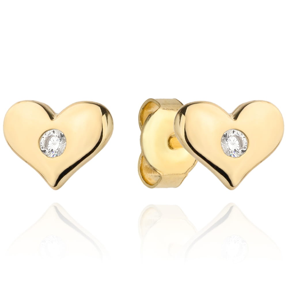 Cercei Aur 14k cu Inimioare si Zirconii Albe (Greutate: 0.83)