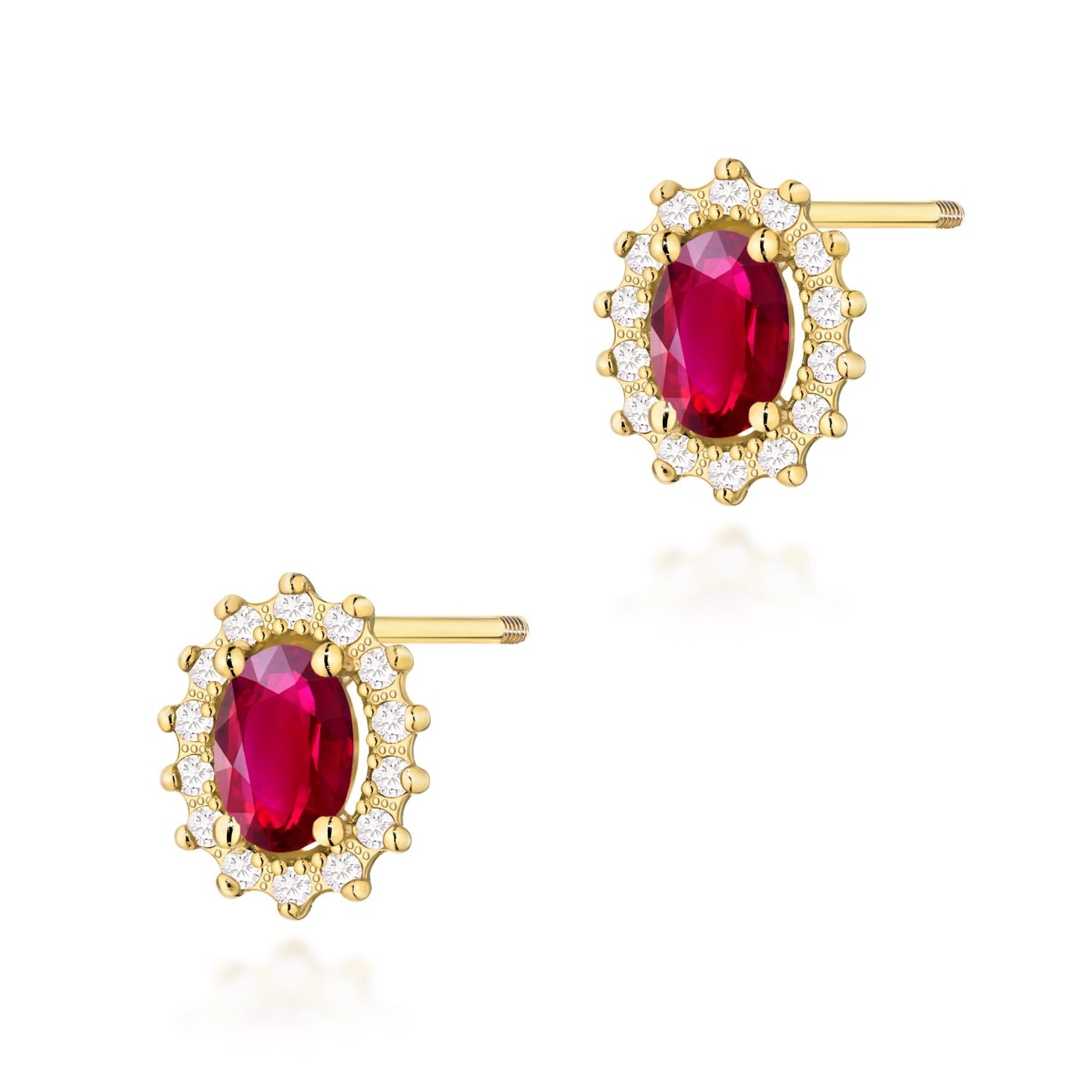 Cercei Aur 14K cu Rubin 0.60 ct si Diamante Naturale 0.24 ct Filet cu Protectie (Varianta: Galben)