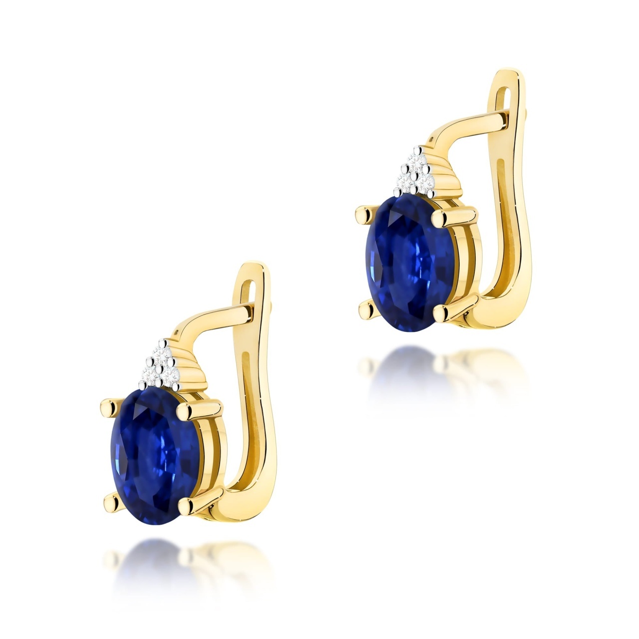 Cercei Aur 14K cu Safir 0.90 ct si Diamante Naturale 0.05 ct (Varianta: Galben)