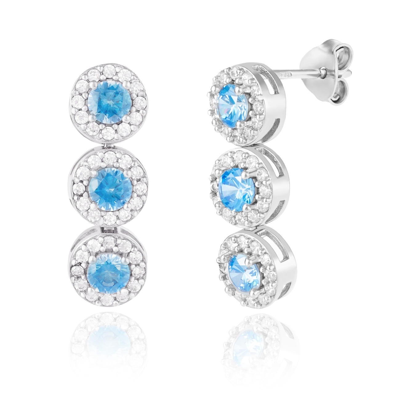 Cercei din argint 925 cu cristale Angel Collection - Light Blue Edition