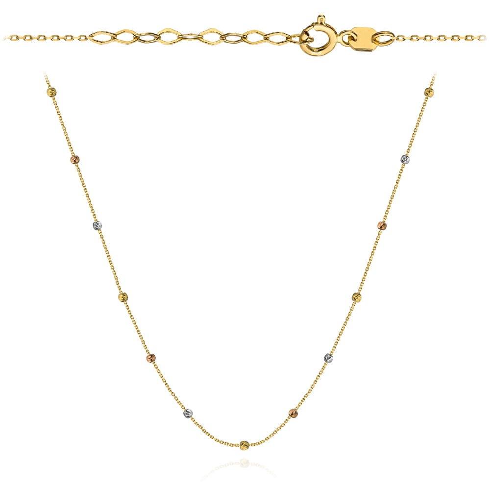 Colier bile de diamant, trei culori de aur, 42+3 cm (Greutate: 1.61)