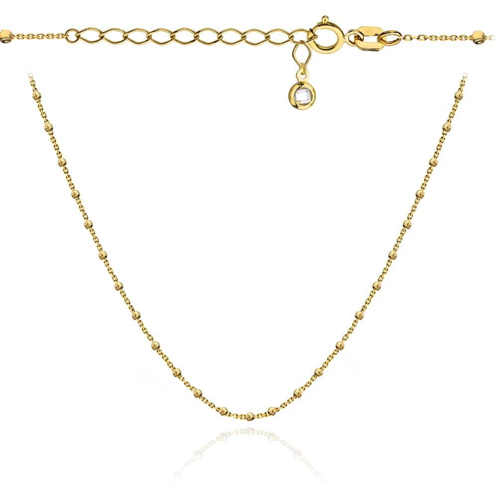Colier cu Bilute Mici si Cristal- Aur 14k (Greutate: 1.88)