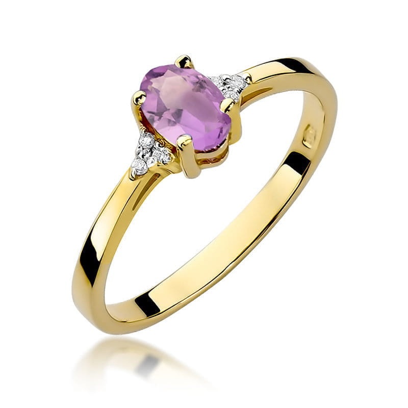 Inel Aur 14K cu Ametist 0.40 ct si Diamante Naturale 0.05 ct (Varianta: Galben)