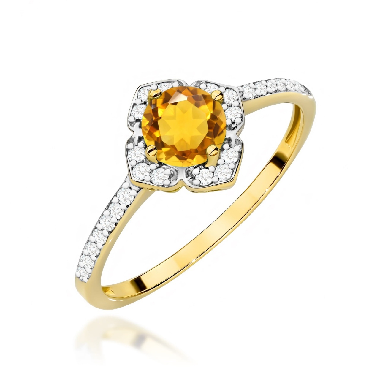 Inel Aur 14K cu Citrin 0.50 ct si Diamante Naturale 0.13 ct (Varianta: Alb)
