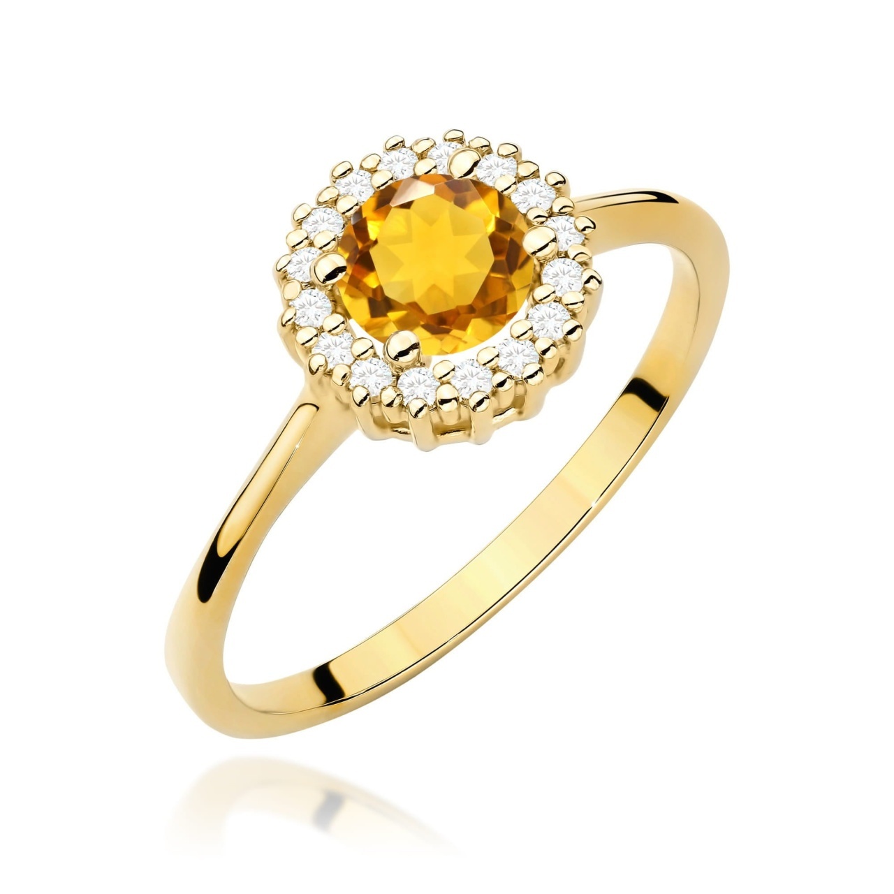 Inel Aur 14K cu Citrin 0.50 ct si Diamante Naturale 0.14 ct (Varianta: Galben)