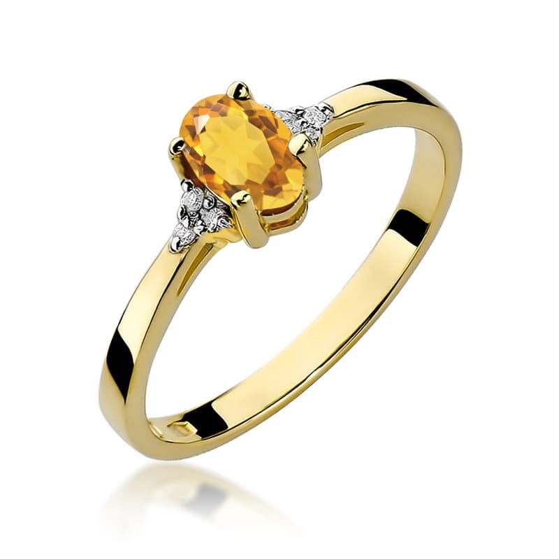 Inel Aur 14K cu Citrin 0.60 ct si Diamante Naturale 0.05 ct (Varianta: Galben)