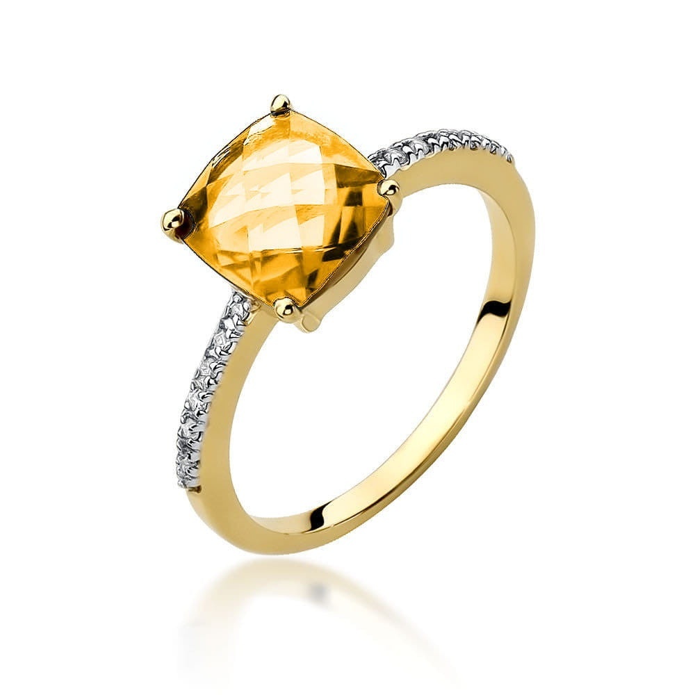 Inel Aur 14K cu Citrin 2.00 ct si Diamante Naturale 0.07 ct (Varianta: Galben)