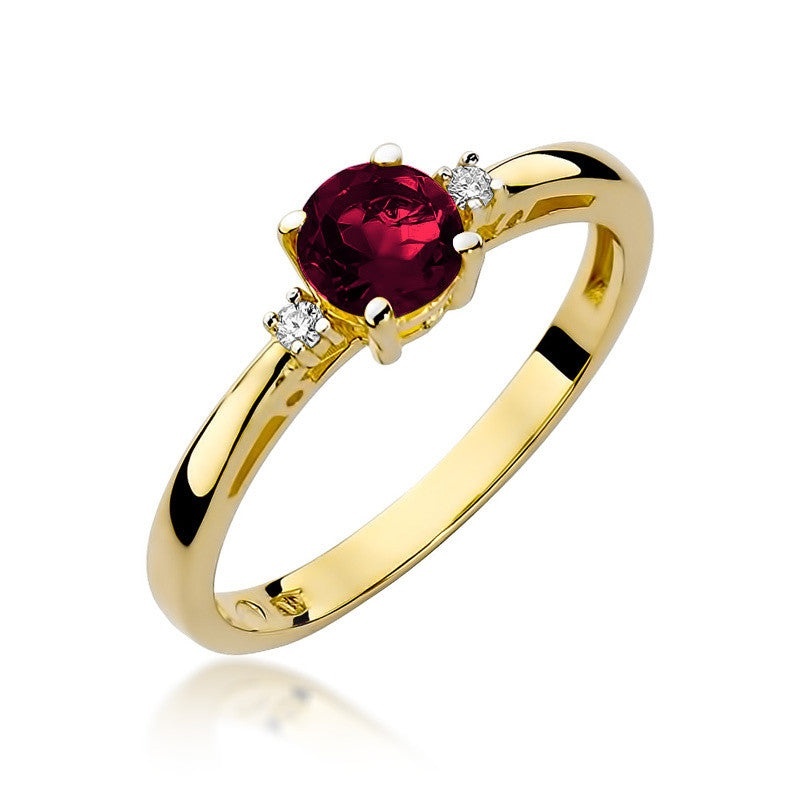 Inel Aur 14K cu Granat 0.60 ct si Diamante Naturale 0.03 ct (Varianta: Galben)
