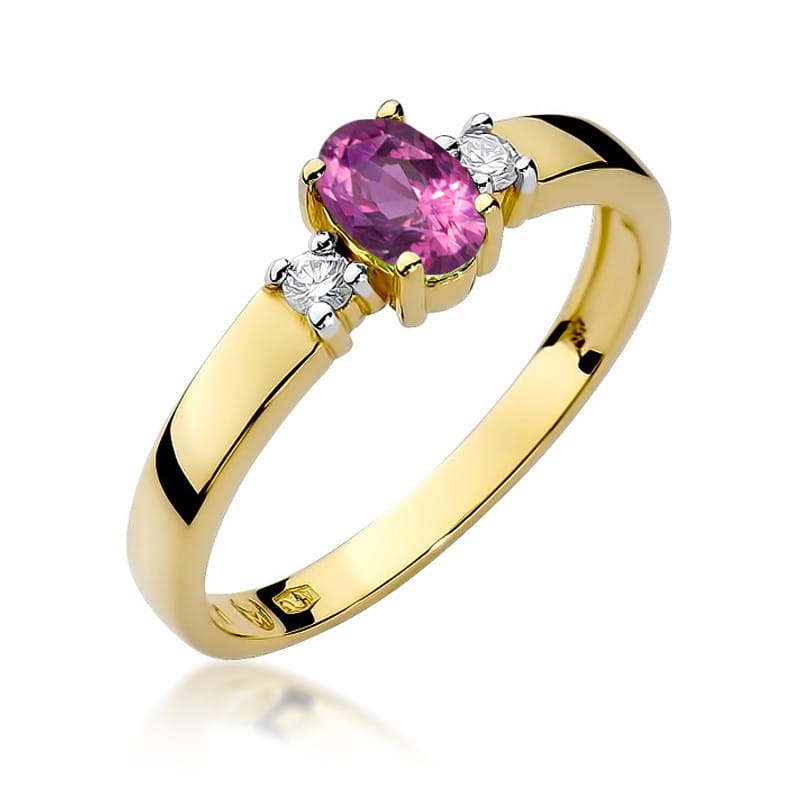 Inel Aur 14K cu Pink Sapphire 0.45 ct si Diamante Naturale 0.08 ct (Varianta: Galben)