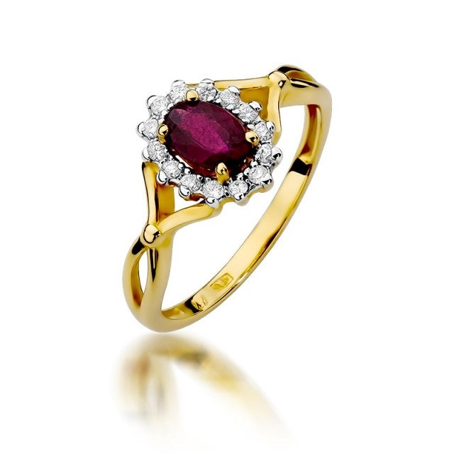 Inel Aur 14K cu Rubin 0.60 ct si Diamante Naturale 0.12 ct (Varianta: Galben)