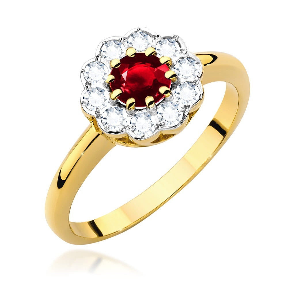 Inel Aur 14K cu Rubin 0.60 ct si Diamante Naturale 0.30 ct (Varianta: Galben)
