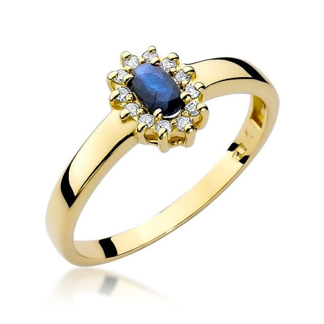 Inel Aur 14K cu Safir 0.30 ct si Diamante Naturale 0.10 ct (Varianta: Galben)