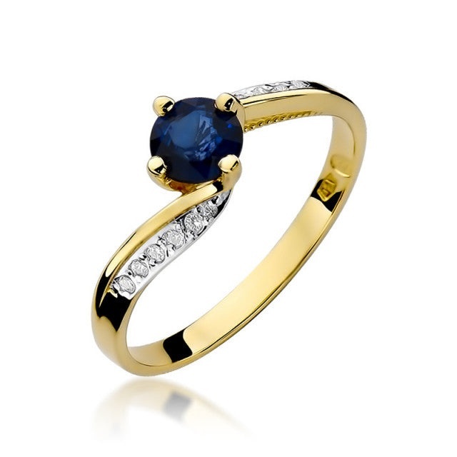 Inel Aur 14K cu Safir 0.50 ct si Diamante Naturale 0.05 ct (Varianta: Galben)